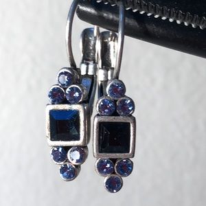 VINTAGE Blue and silver crystal and rhinestone pierced earrings Dainty Elegant